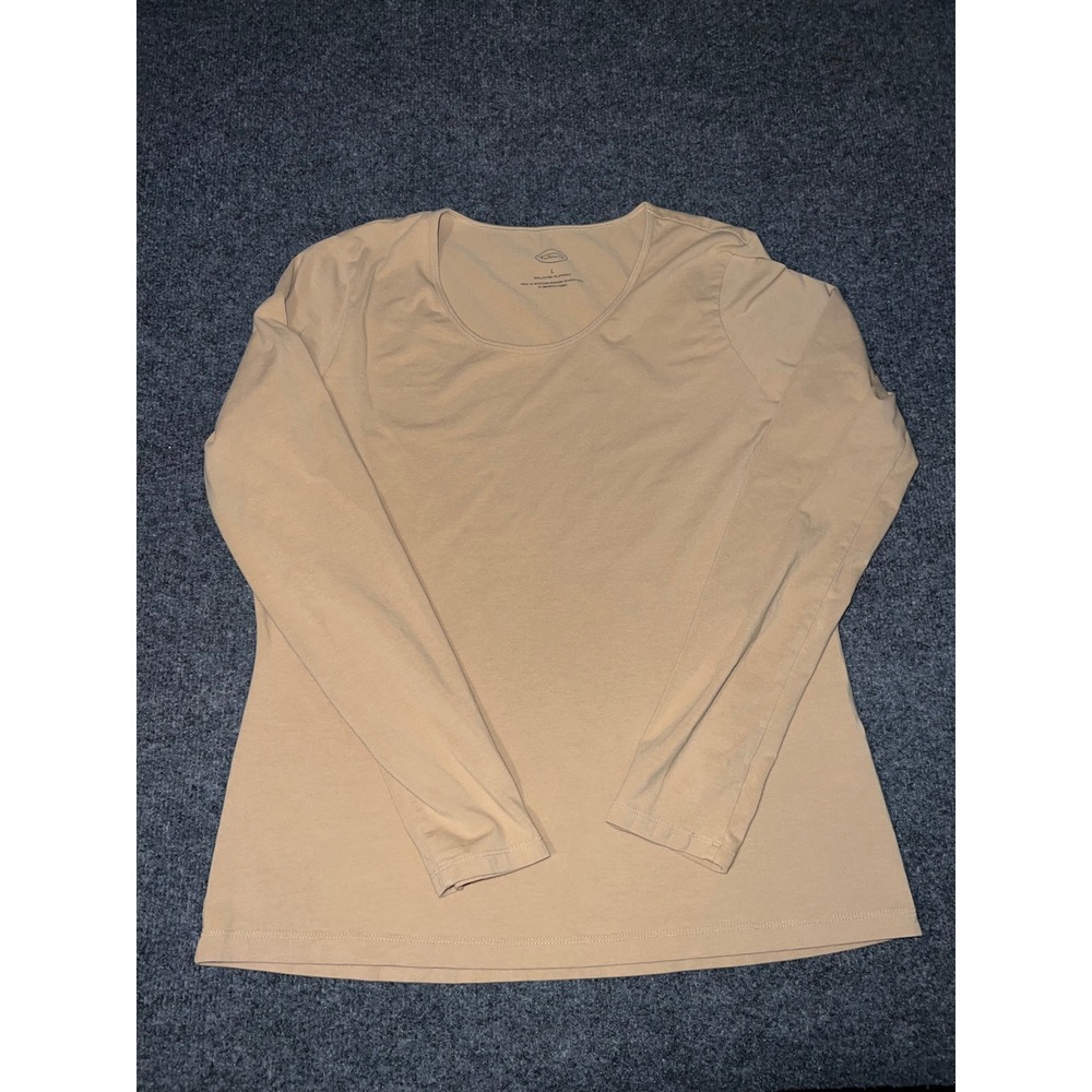 Talbots Womens Large Tan Beige Scoop Neck Long Sleeve Cotton Spandex Top